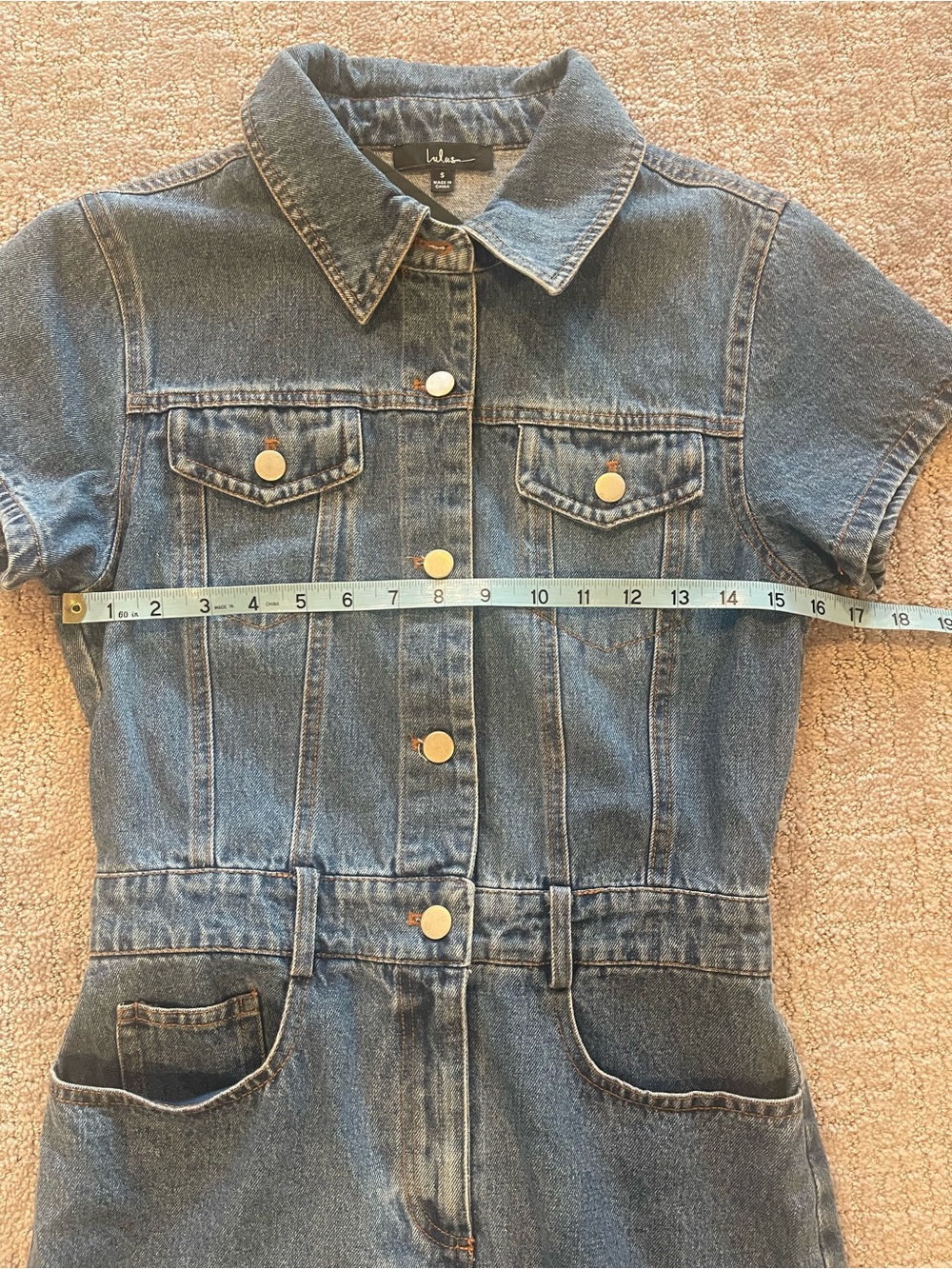 NWT Lulus Medium Wash Denim Mini Dress, Button Front, Short Sleeves, Size Small - Picture 7 of 16